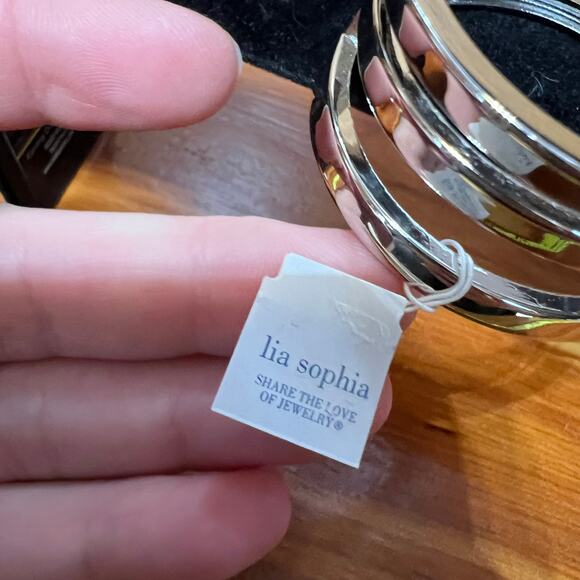 Lia Sophia Hinged Cuff Bangle Bracelet Silver Tone Geometric Chunky NEW NWT - Picture 9 of 9